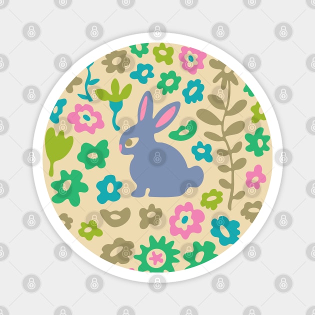 BUNNY RABBIT Cute Baby Animal with Flowers in Pastel Lavender Purple - Kids Easter Spring and 2023 Year of the Rabbit - UnBlink Studio by Jackie Tahara Magnet by UnBlink Studio by Jackie Tahara